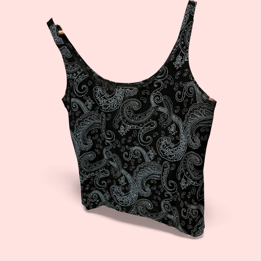 Vintage 90s sparkle swirl slinky scoop neck tank top cami jersey knit holiday